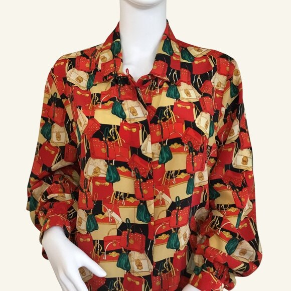 Vintage Jordan Womens Blouse Purse Print Button-Up Long Sleeve Size 12 - Picture 3 of 6